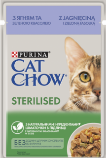 CAT CHOW Sterilized. Для стерилізованих. З ягням та зеленою квасолею в желе. Консервований, пауч для котів 85г